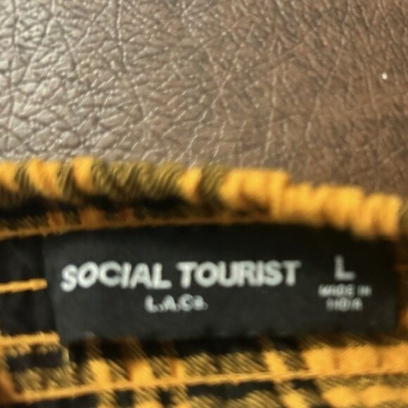 NWOT Social Tourist Yellow and Black Plaid Strapless Mini Dress - Picture 4 of 4